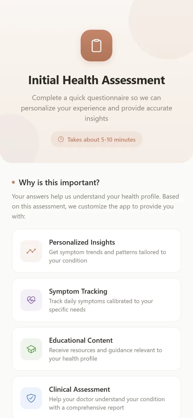 Initial Health Assessment introduction screen