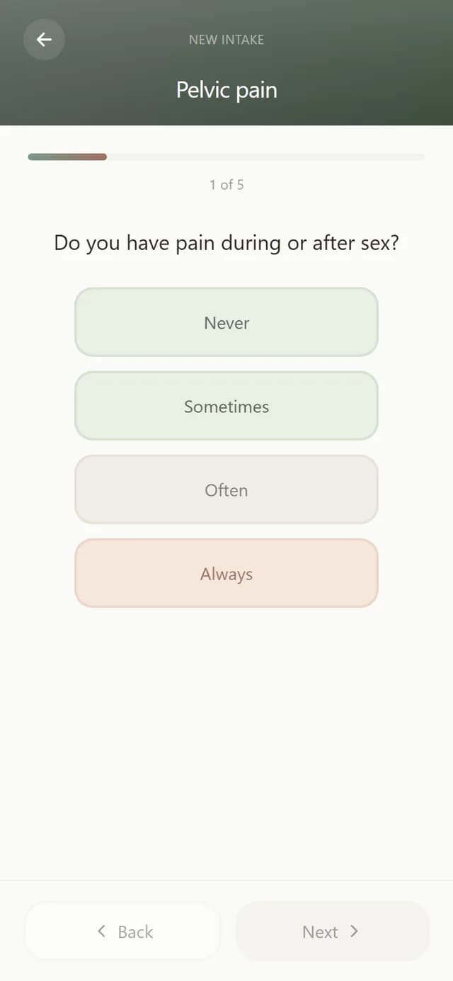 Questionnaire screen with one question and four answer options